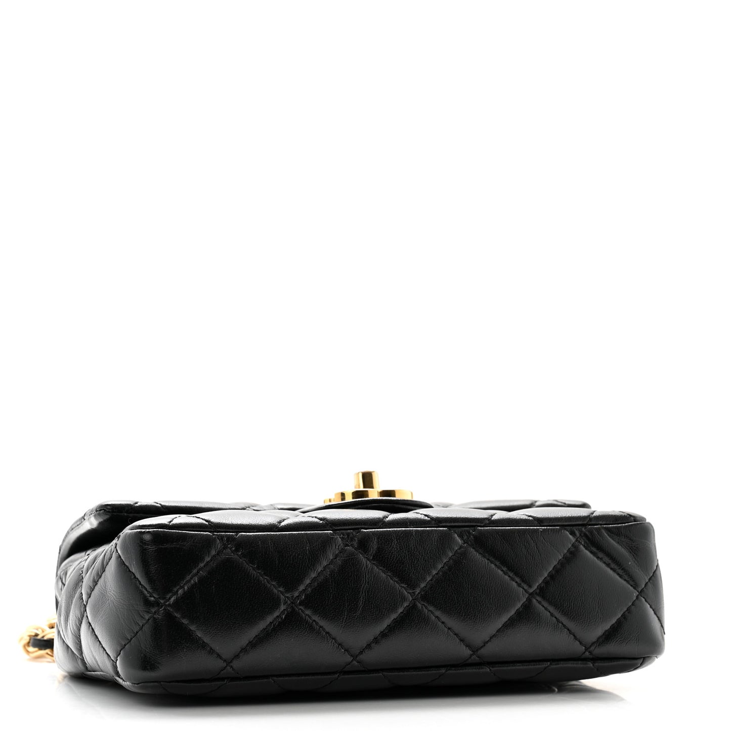 Shiny Lambskin Quilted Golden Links Top Handle Flap Black