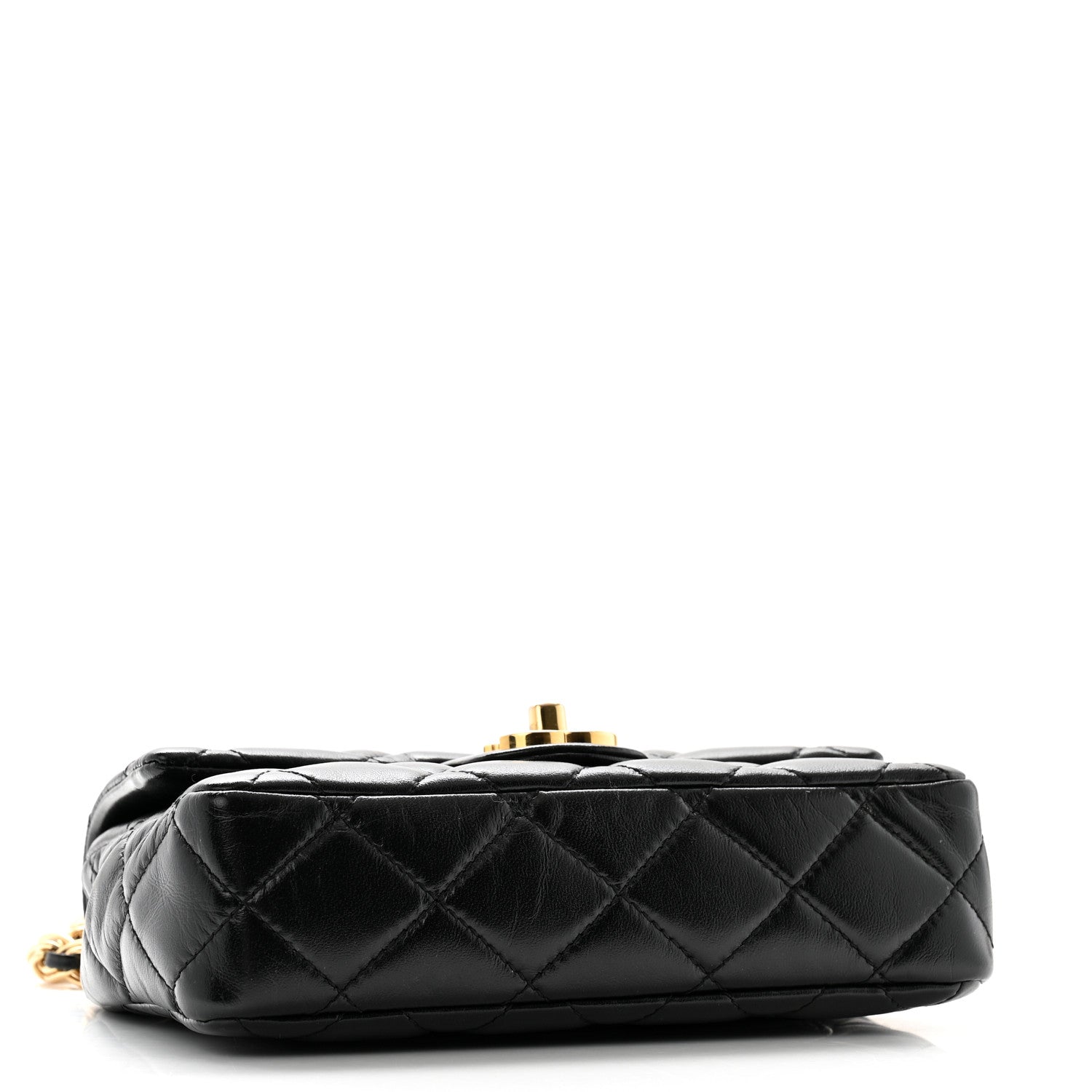 Chanel Shiny Lambskin Quilted Golden Links Top Handle Flap Black 4 of 11