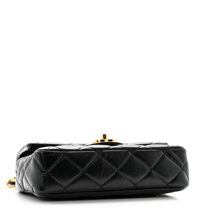 Chanel Shiny Lambskin Quilted Golden Links Top Handle Flap Black 4 of 11