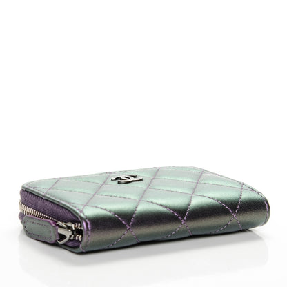 Chanel Metallic Lambskin Quilted Zip Around Coin Purse Wallet Dark Purple 4 of 7