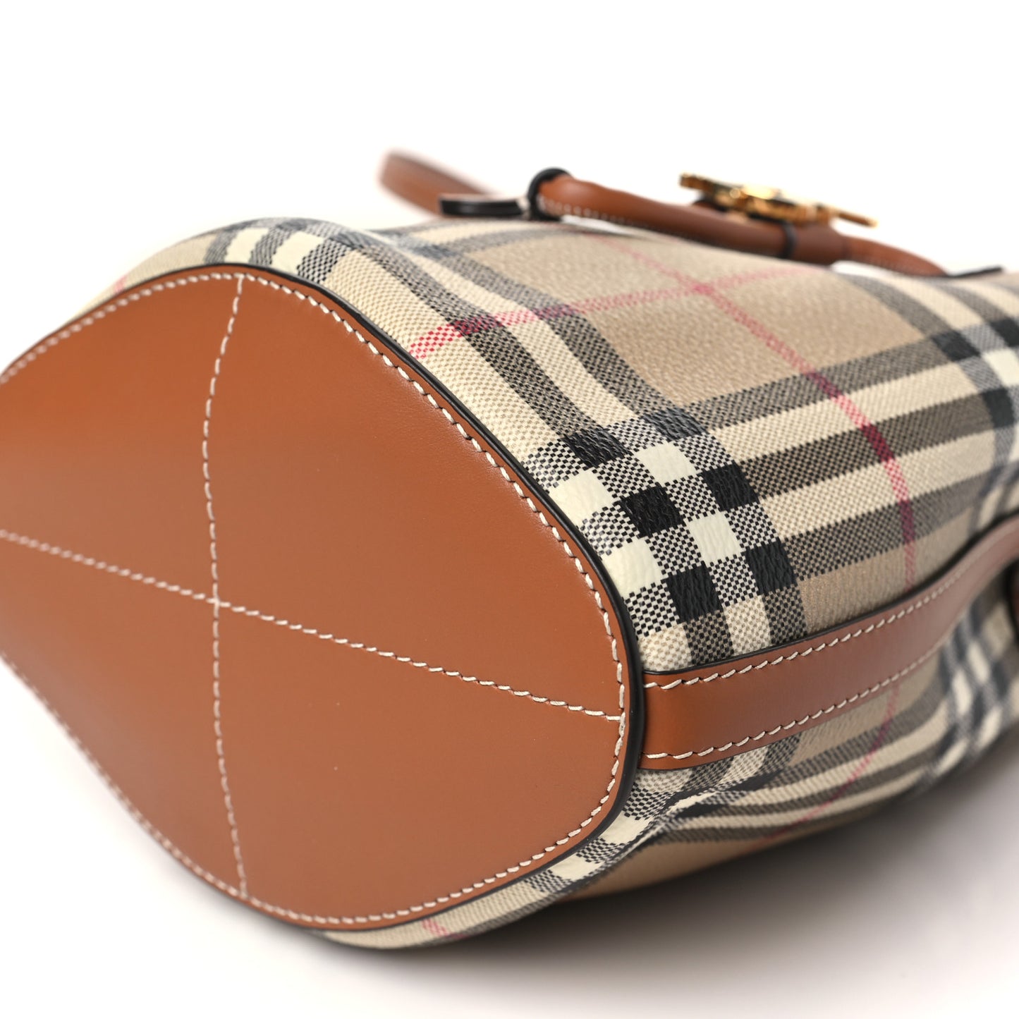 E-Canvas Vintage Check Mini Drawstring Bucket Bag Briar Brown