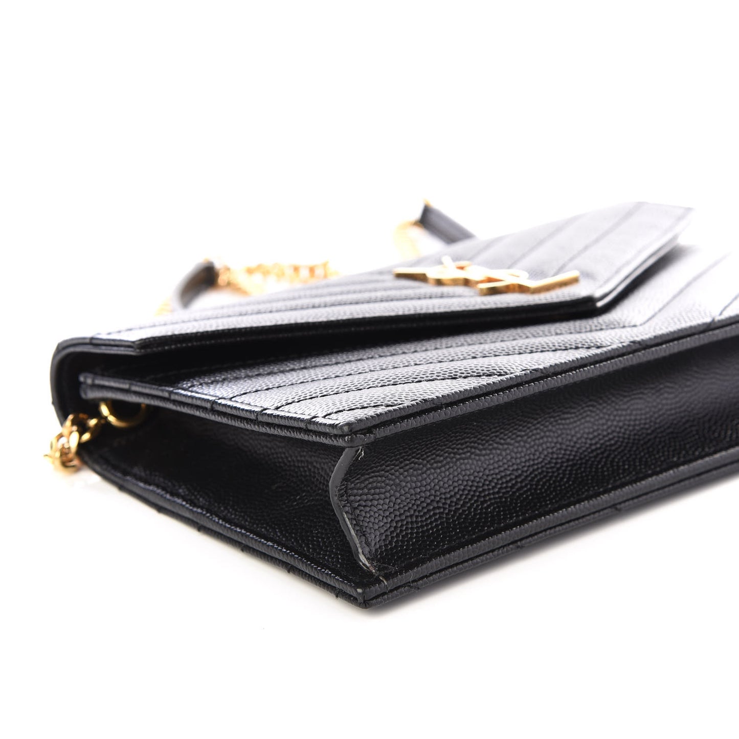 Grain De Poudre Matelasse Chevron Monogram Envelope Chain Wallet Black