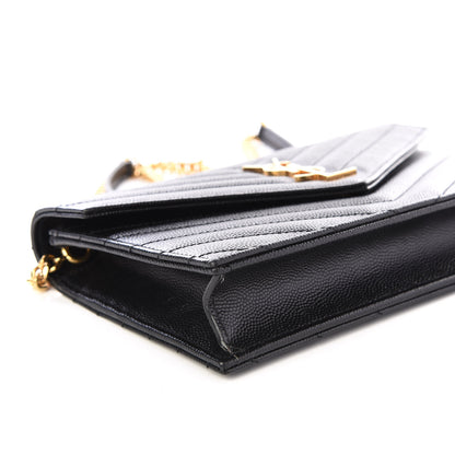 Saint Laurent Grain De Poudre Matelasse Chevron Monogram Envelope Chain Wallet Black 5 of 9
