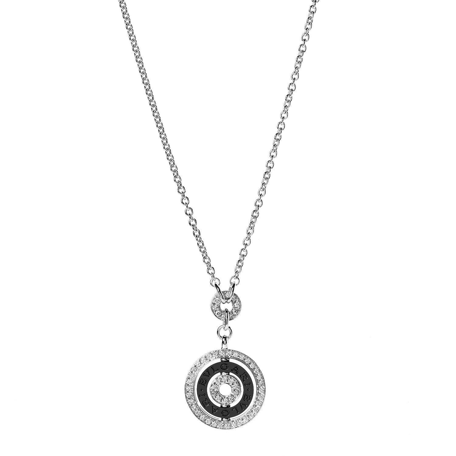 Bulgari 18K White Gold Diamond Black Ceramic Astrale Cerchi Pendant Necklace 1 of 5