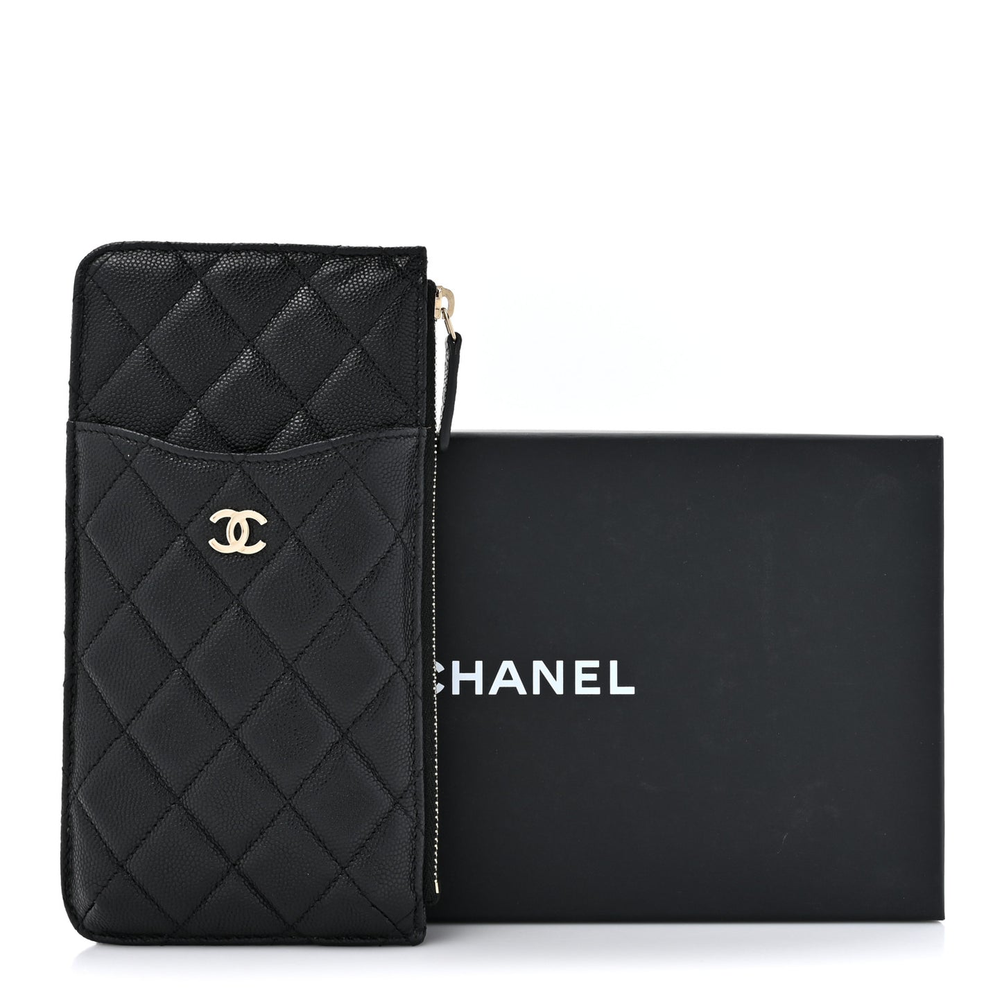 Caviar Quilted Classic Flat Wallet Pouch Black