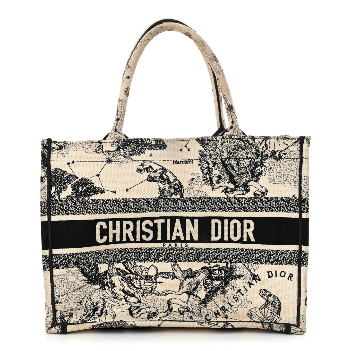 Canvas Zodiac Toile De Jouy Embroidered Medium Book Tote Latte