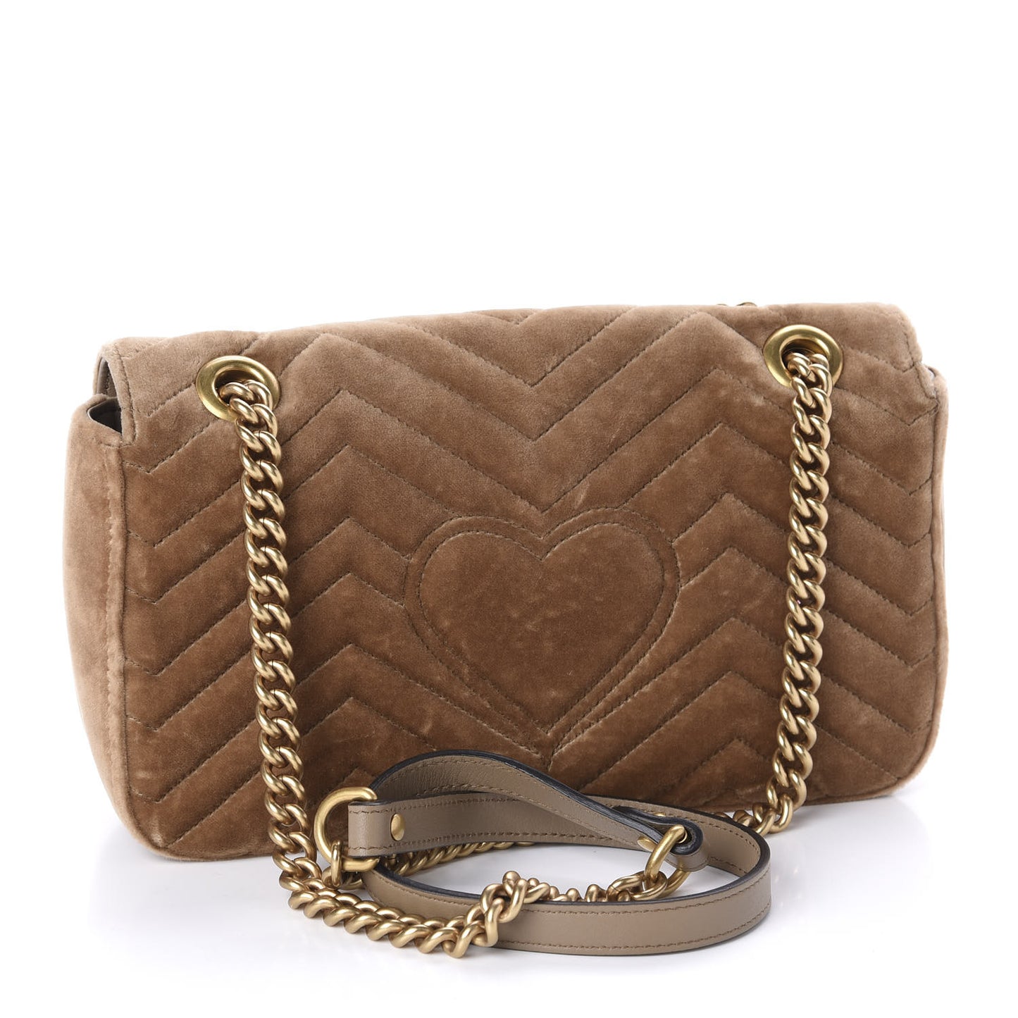 Velvet Matelasse Small GG Marmont Shoulder Bag Taupe