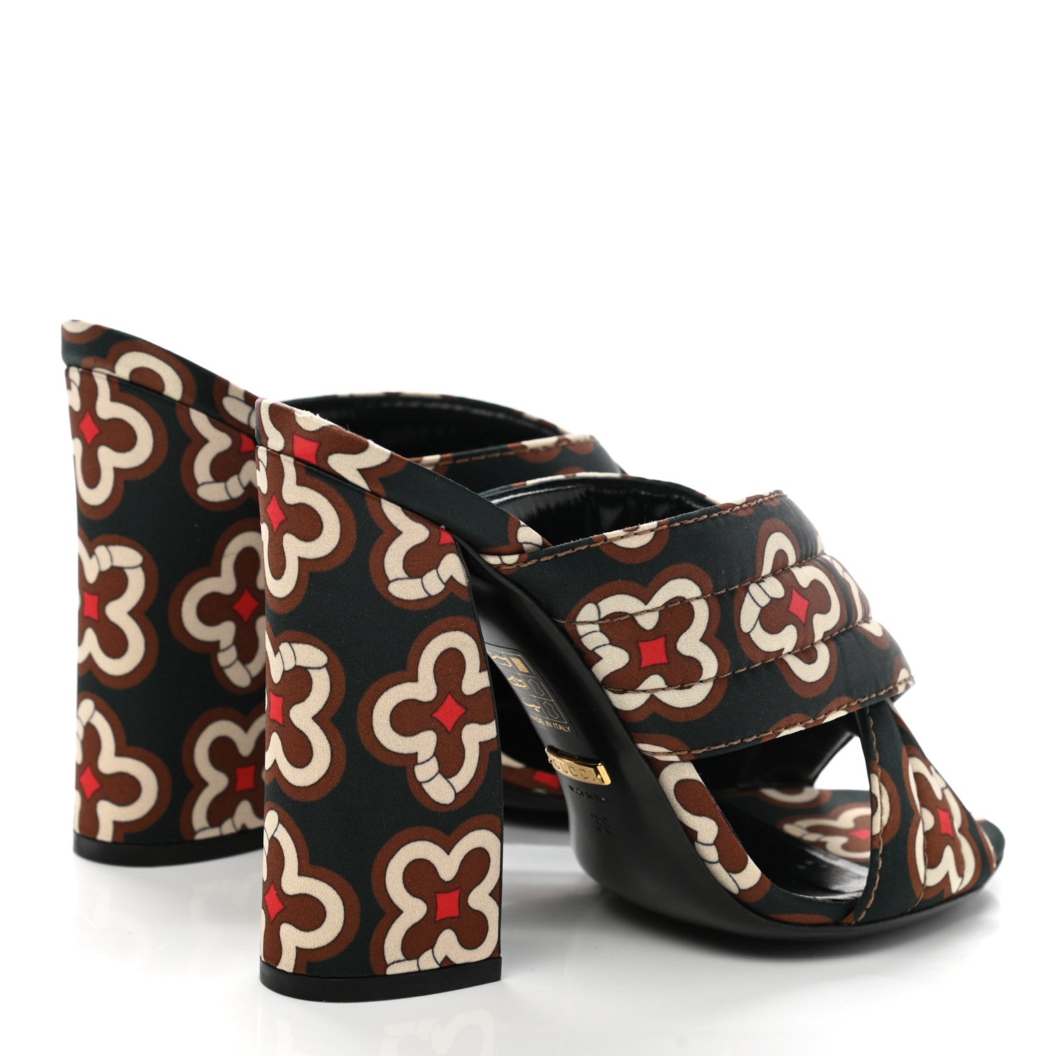 Gucci Fabric Floral Print Webby Crossover High Heel Slide Sandals 38 Black Multicolor 4 of 10