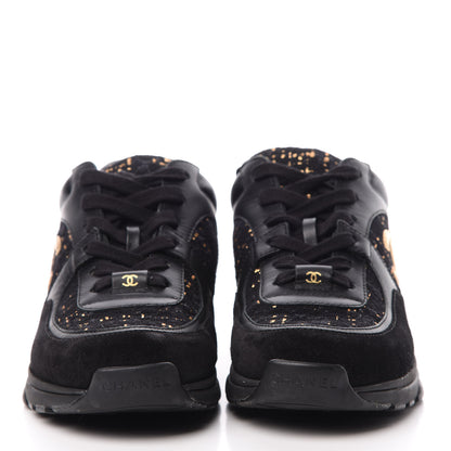 Chanel Velour Tweed CC Sneakers 37 Black Gold 2 of 7