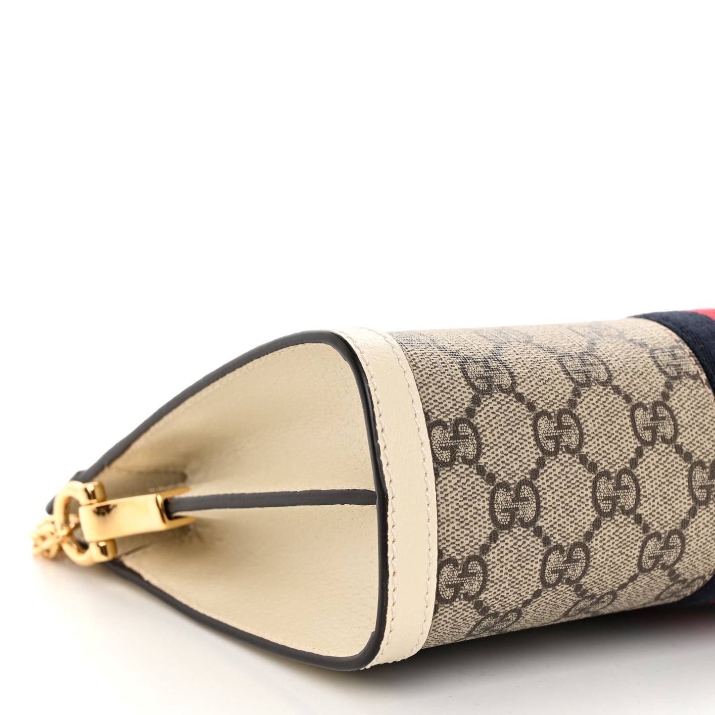 GG Supreme Monogram Textured Calfskin Web Small Ophidia Chain Shoulder Bag Beige Ebony Mystic White