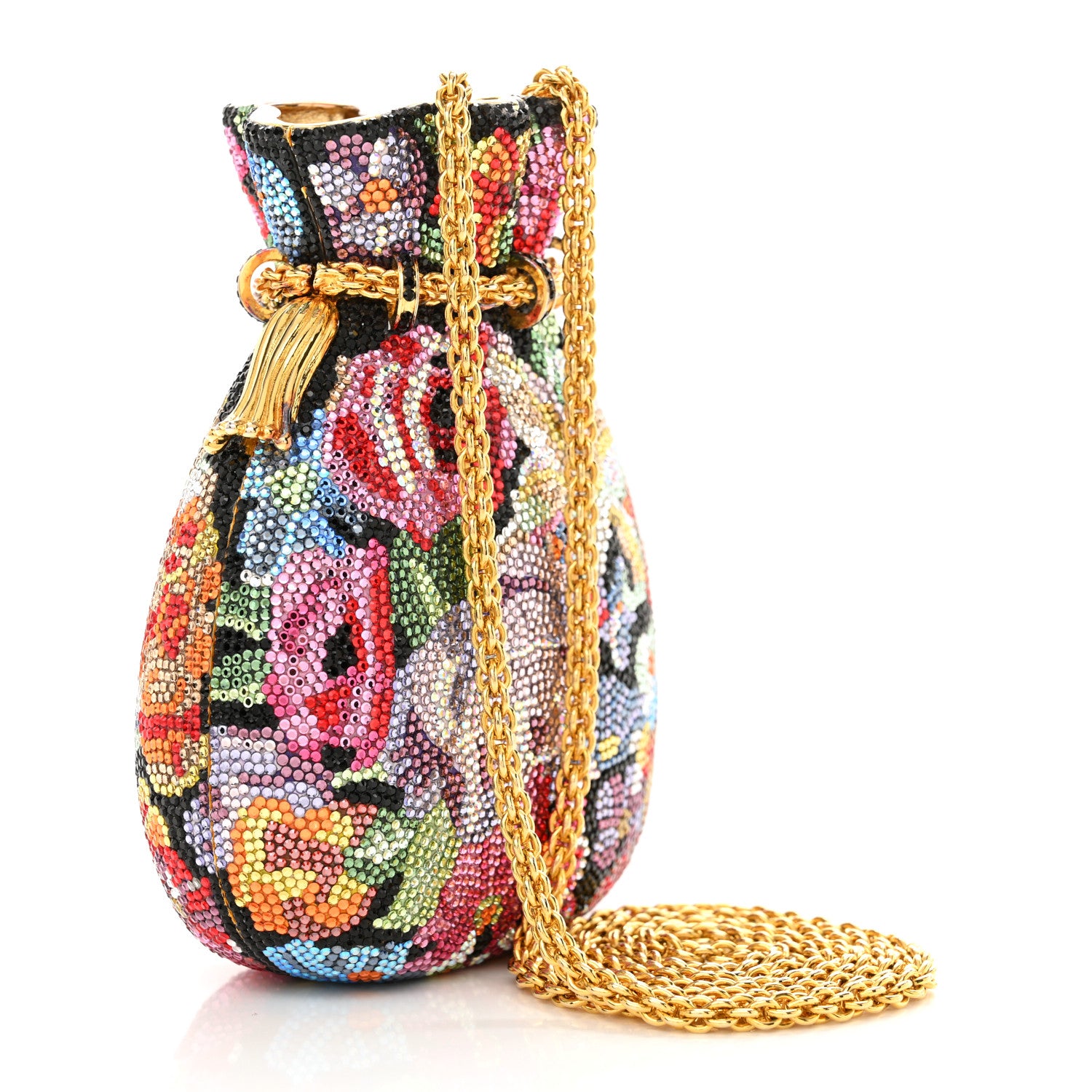 Judith Leiber Swarovski Crystal Floral Minaudiere Clutch Gold Multicolor 4 of 14
