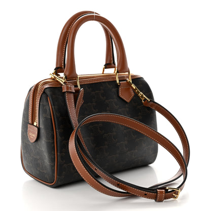 Celine Triomphe Canvas Calfskin Small Boston Bag Tan 3 of 9