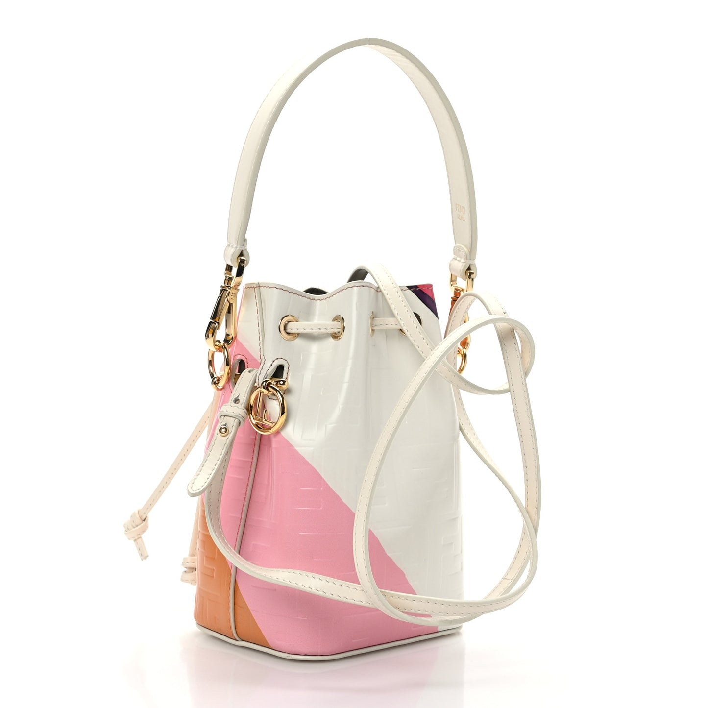 Vitello King F is Fendi FF Embossed Striped Mini Mon Tresor Bucket Bag Light Rose Multicolor White Ice