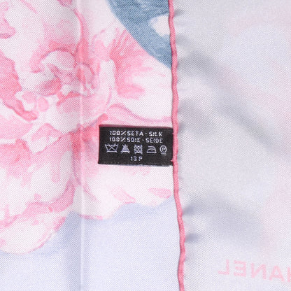 Chanel Silk Camellia Flower Scarf Pink Blue 5 of 5