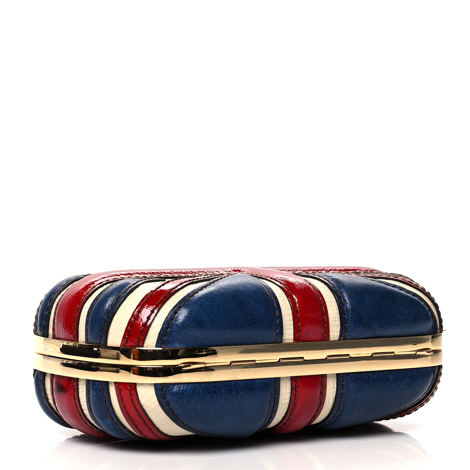 Alexander McQueen Patent Calfskin Britannia Skull Box Clutch Red Blue 4 of 12