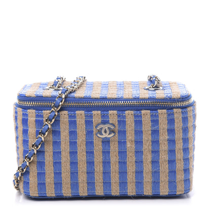 Chanel Raffia Jute Striped Small Vanity Case With Chain Blue Beige 1 of 11
