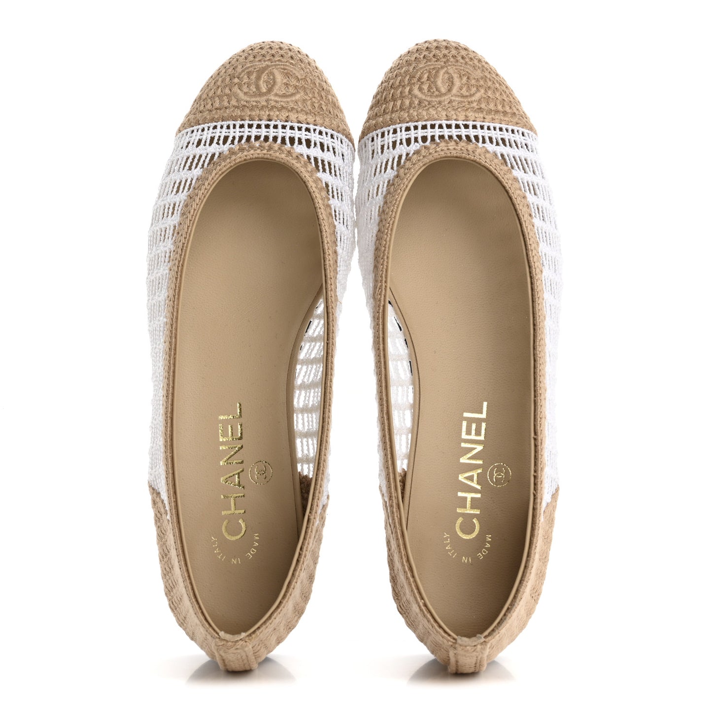 Raffia Cap Toe Ballerina Flats 38.5 White Beige