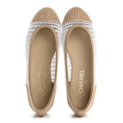 Chanel Raffia Cap Toe Ballerina Flats 38.5 White Beige 2 of 9