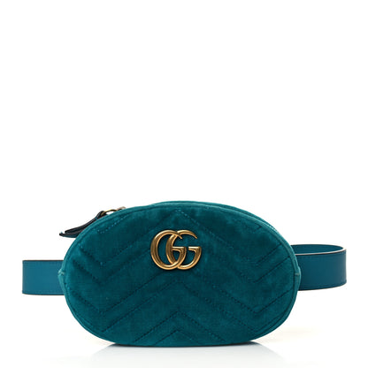 Gucci Velvet Matelasse GG Marmont Belt Bag 75 30 Pavone Cyan 1 of 10