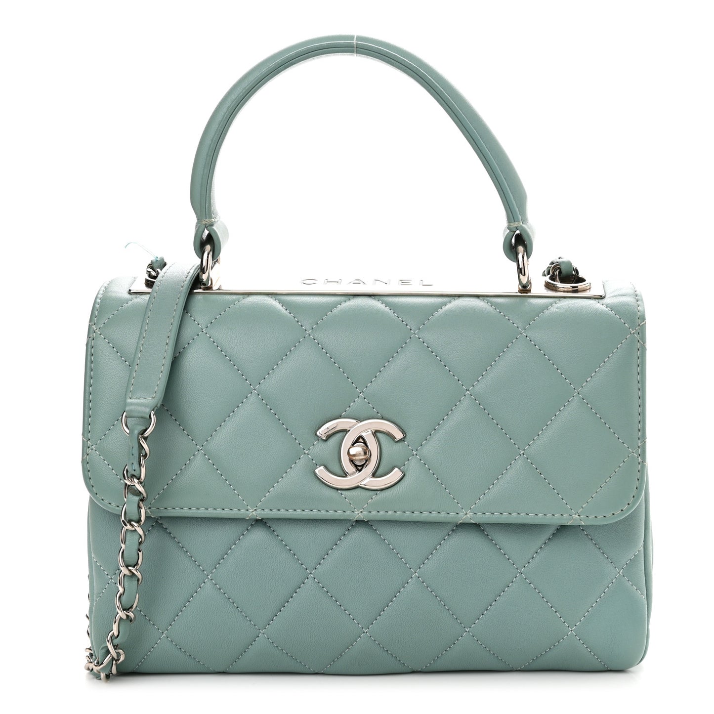 Lambskin Quilted Small Trendy CC Flap Dual Handle Bag Light Green