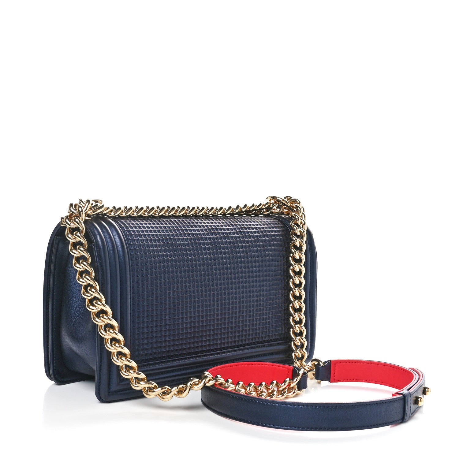 Chanel Lambskin Embossed Medium Boy Cube Flap Navy 2 of 10