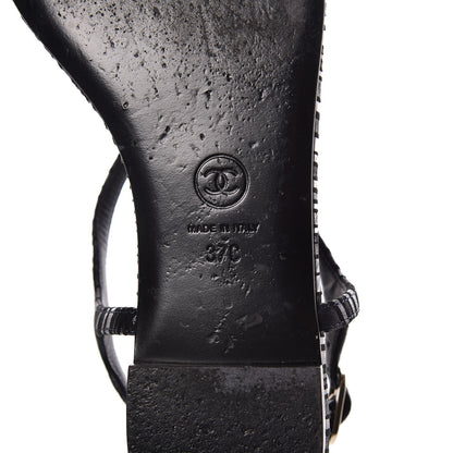 Chanel Fantasy Goatskin Suede CC Chain Thong Sandals 37 Navy Black 6 of 8