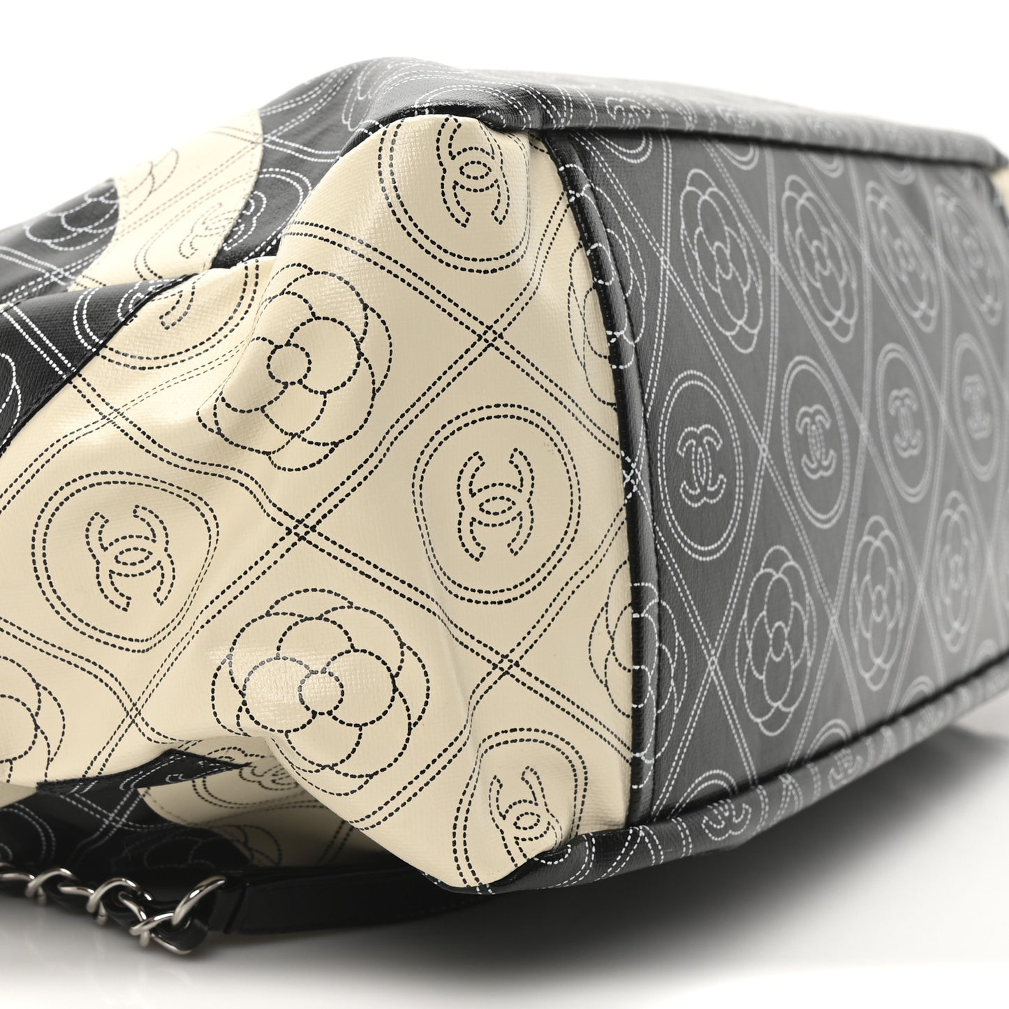 Coated Canvas Camellia Medium Shopping Tote Black Beige
