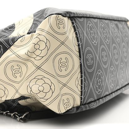 Chanel Coated Canvas Camellia Medium Shopping Tote Black Beige 8 of 9