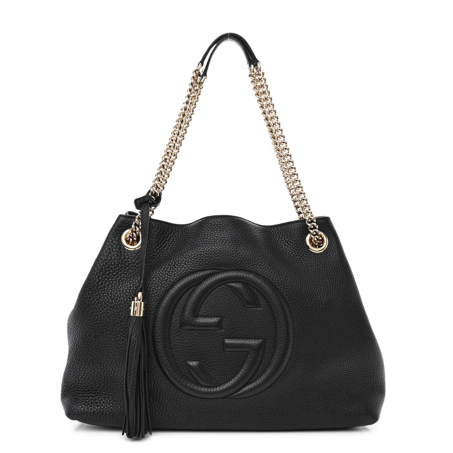 Pebbled Calfskin Medium Soho Chain Shoulder Bag Black