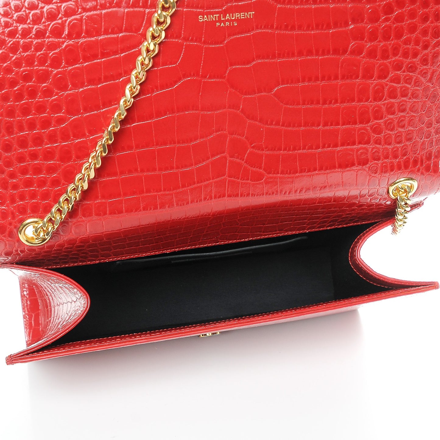 Calfskin Crocodile Embossed Medium Classic Monogram Kate Tassel Satchel New Red