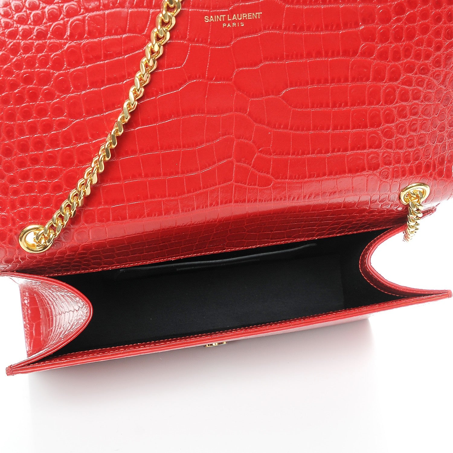 Saint Laurent Calfskin Crocodile Embossed Medium Classic Monogram Kate Tassel Satchel New Red 5 of 6