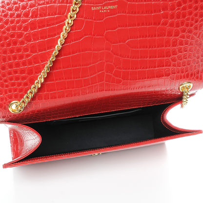 Saint Laurent Calfskin Crocodile Embossed Medium Classic Monogram Kate Tassel Satchel New Red 5 of 6