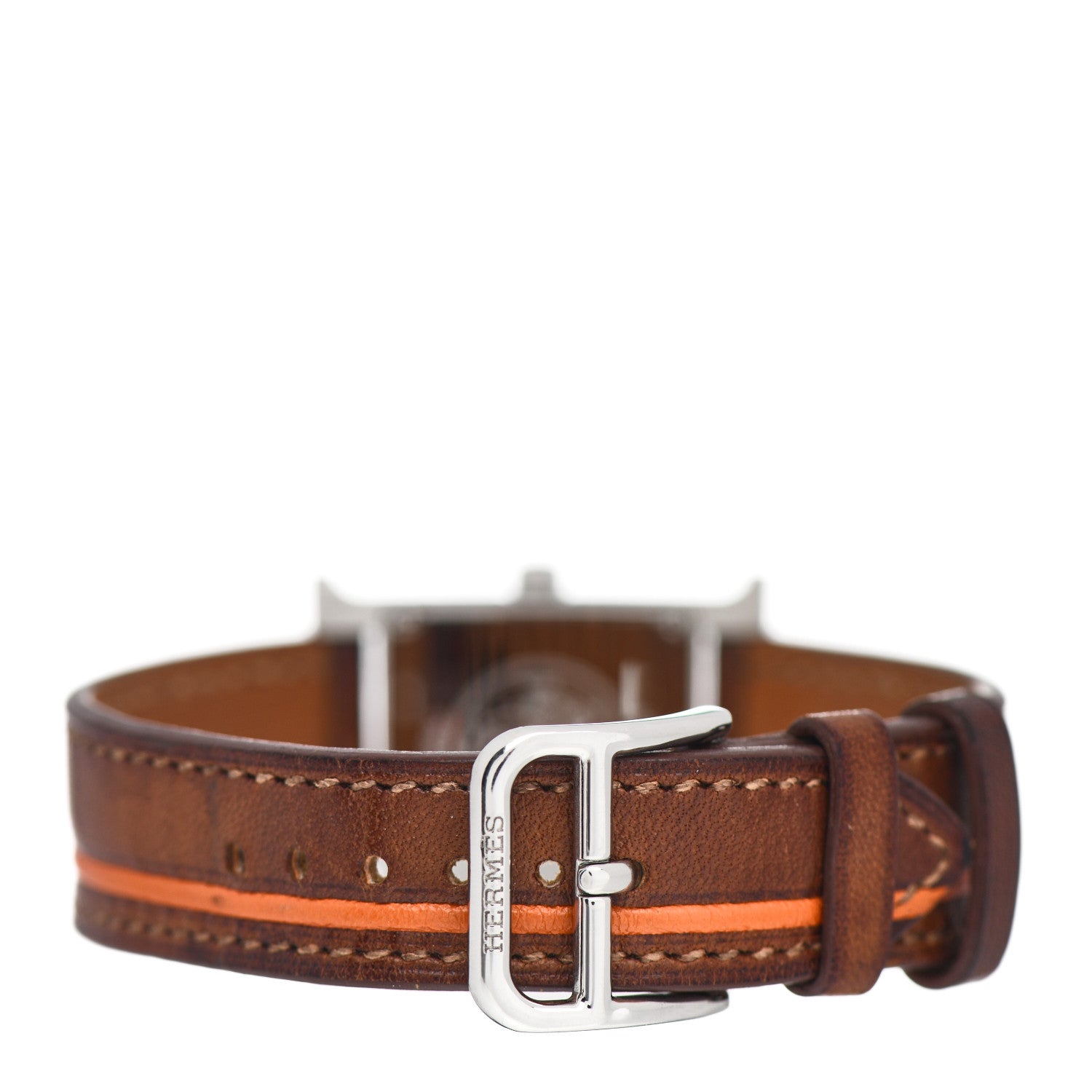 Hermes Stainless Steel Barenia 21mm Heure H Hour Quartz Watch Fauve Orange 3 of 4