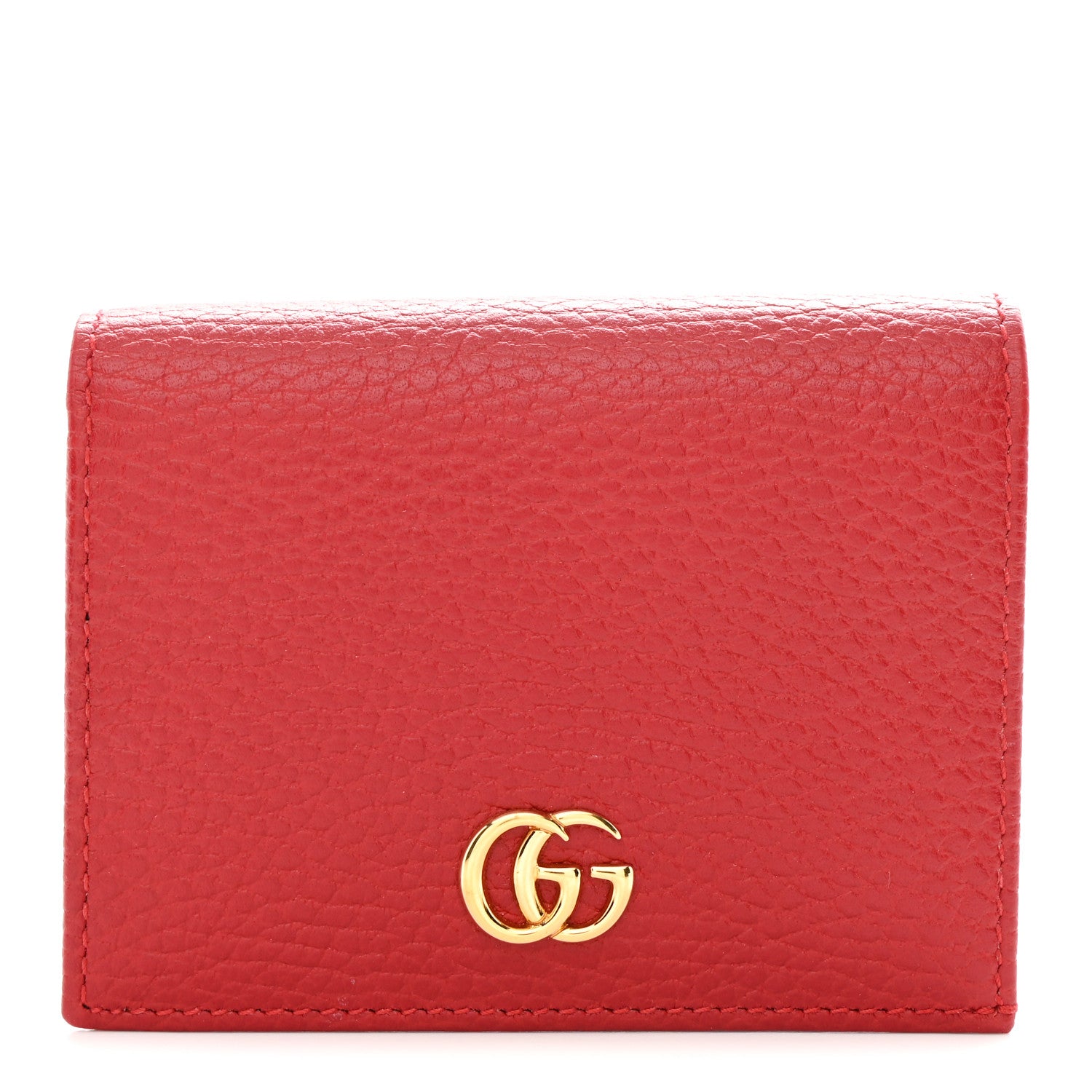 Gucci Pebbled Calfskin GG Marmont Card Case Hibiscus Red 1 of 8