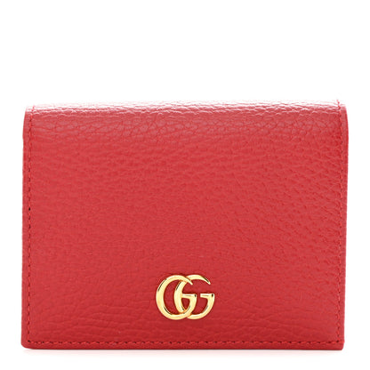 Gucci Pebbled Calfskin GG Marmont Card Case Hibiscus Red 1 of 8