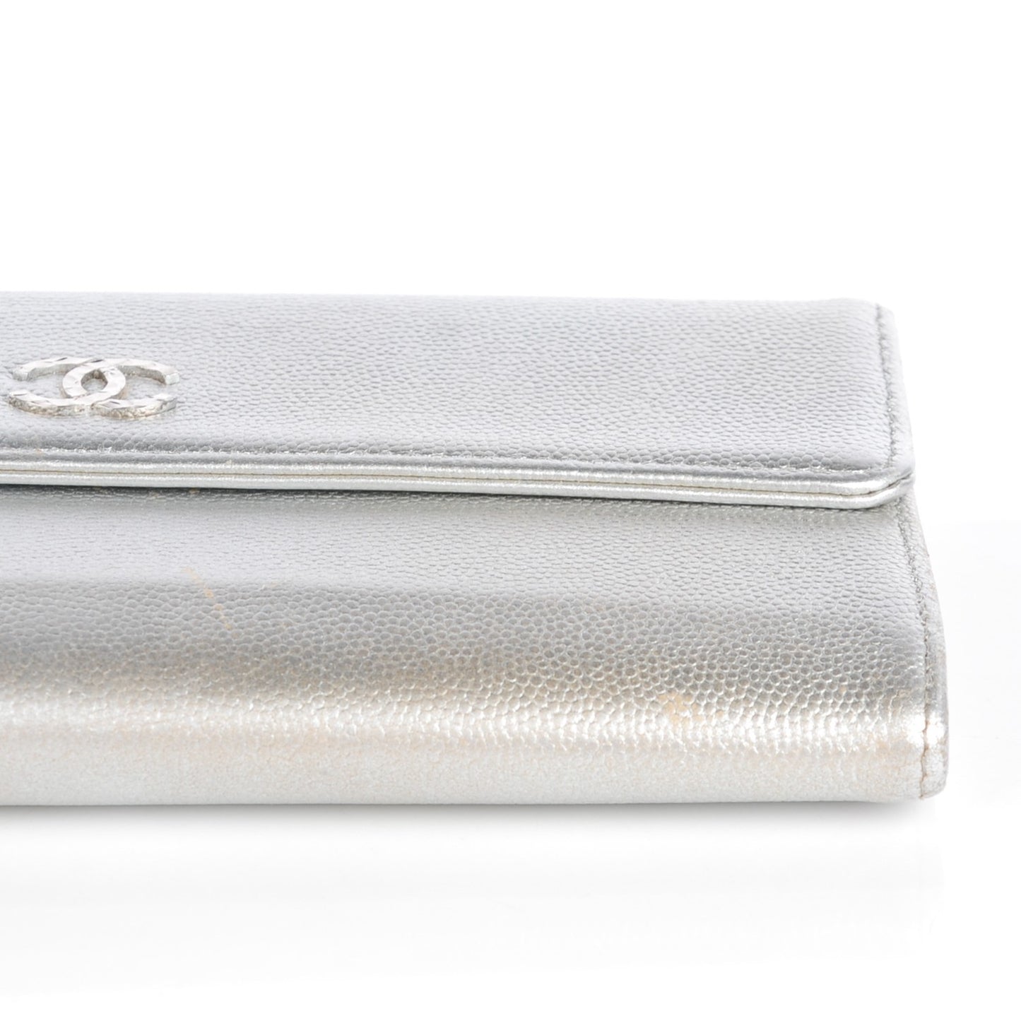 Metallic Caviar Sevruga Long Flap Wallet Silver