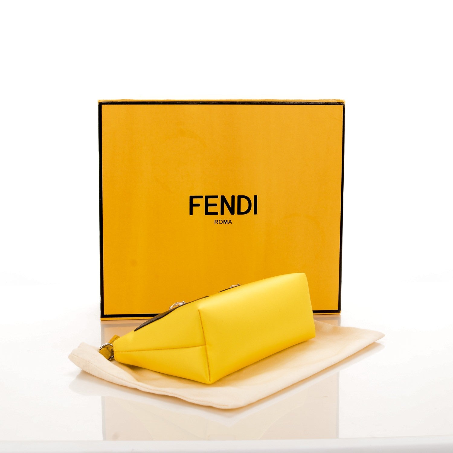 Fendi Nylon Vitello Elite Crystal Eye Monster Large Cosmetic Pouch Yellow 4 of 8