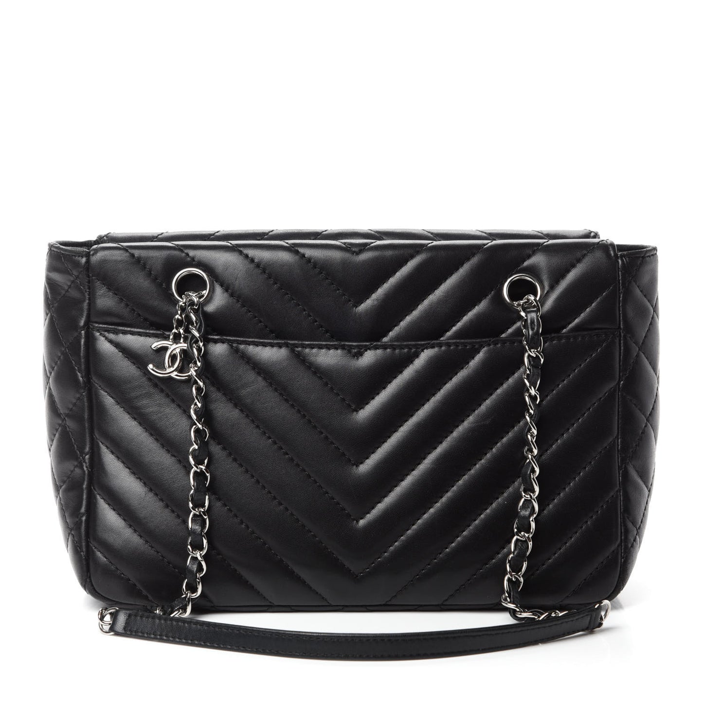 Lambskin Surpique Chevron Small Tote Black