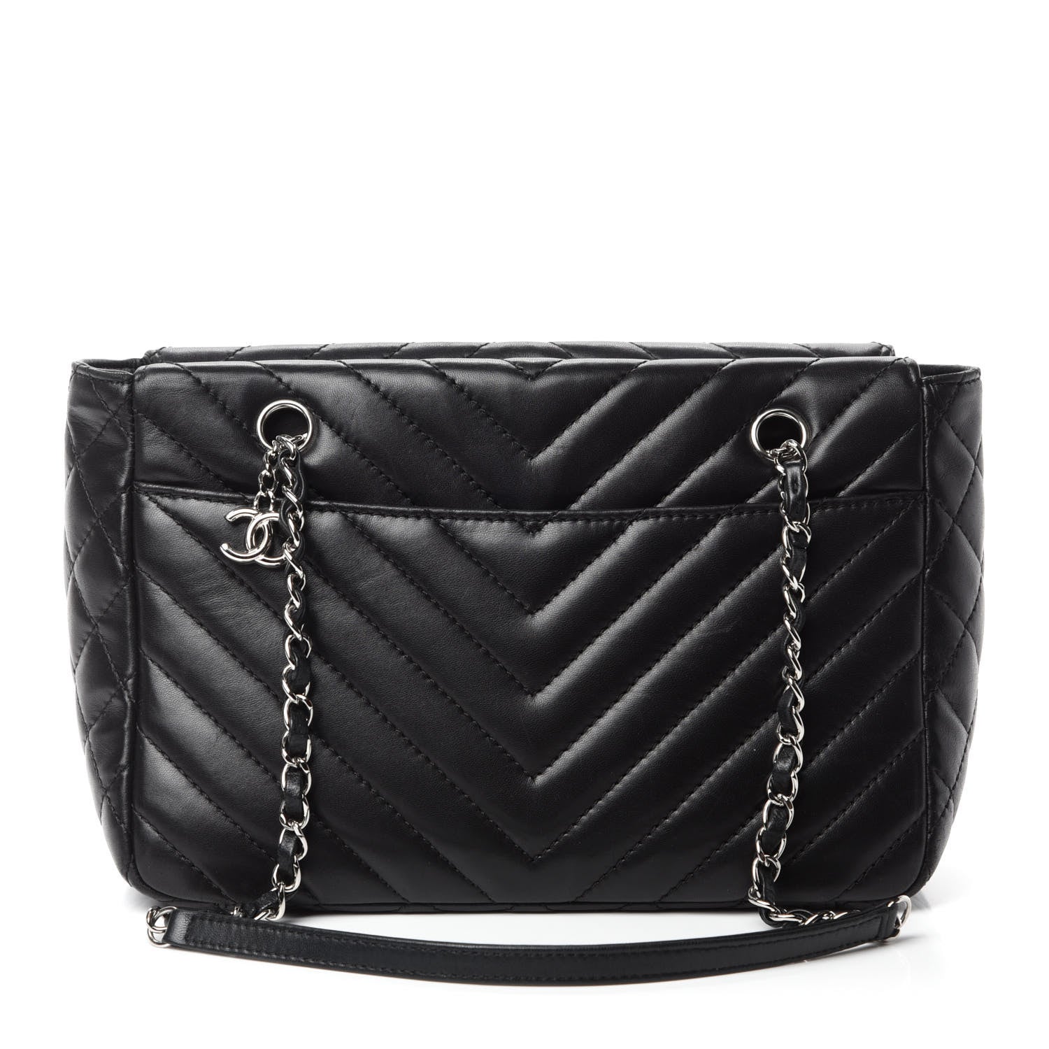Chanel Lambskin Surpique Chevron Small Tote Black 1 of 10