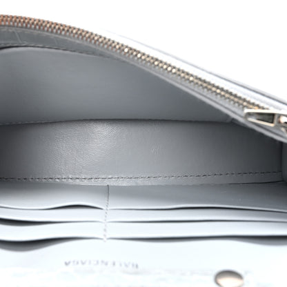 Balenciaga Shiny Calfskin Crocodile Embossed Hourglass Chain Bag Ash Blue 5 of 17