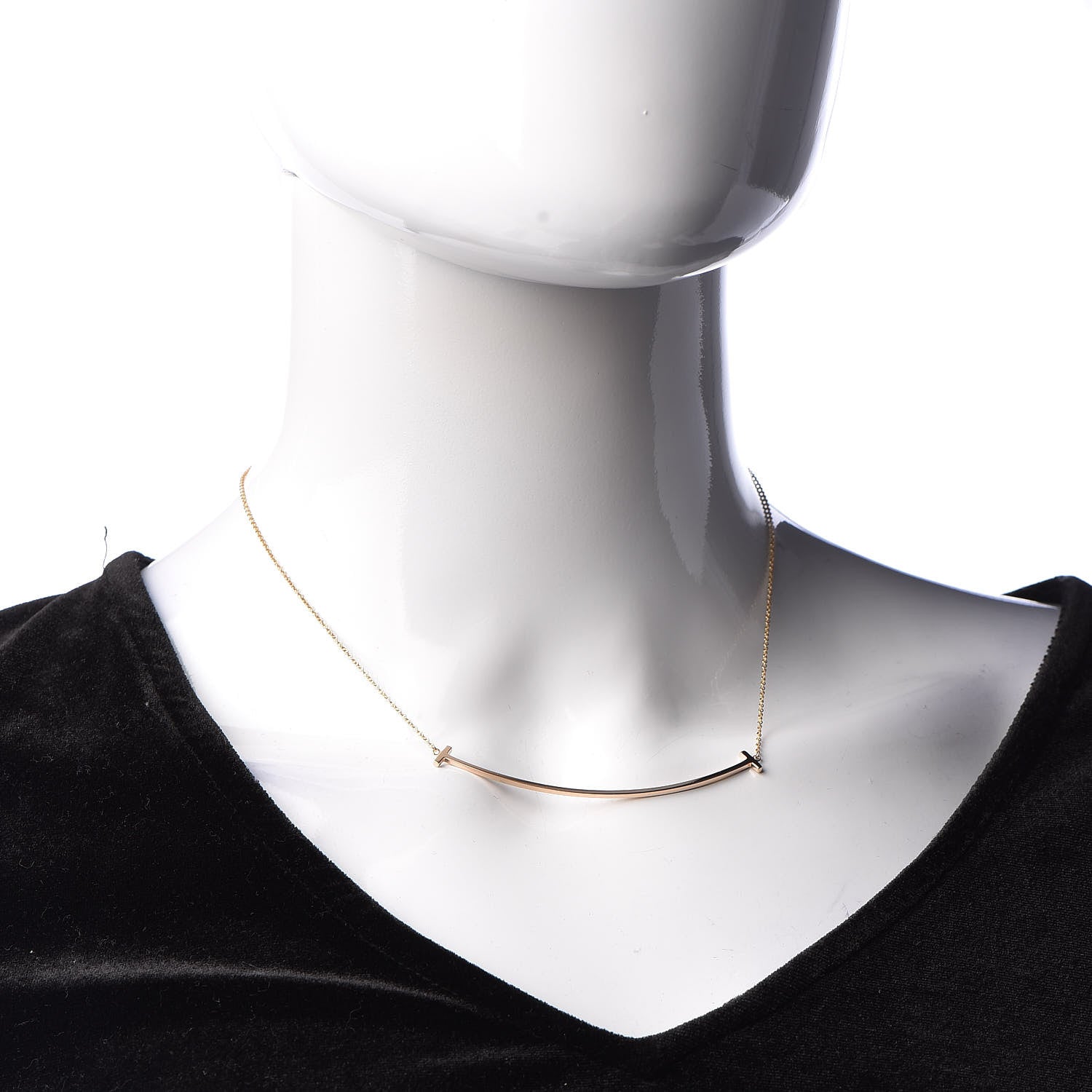 Tiffany 18K Yellow Gold Large T Smile Pendant Necklace 2 of 5