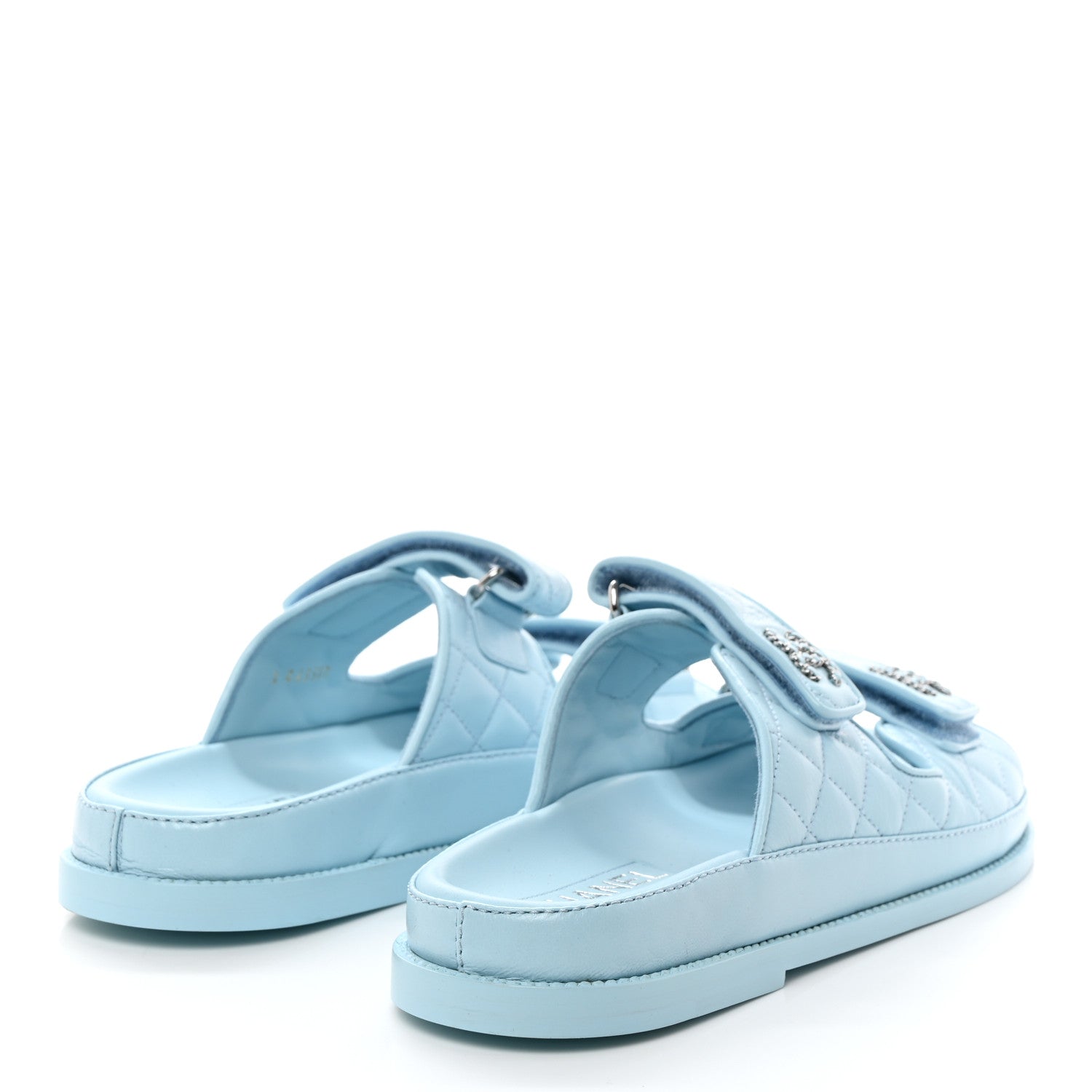 Chanel Laminated Lambskin Quilted Velcro Dad Chain CC Slide Sandals 39.5 Light Blue 4 of 10