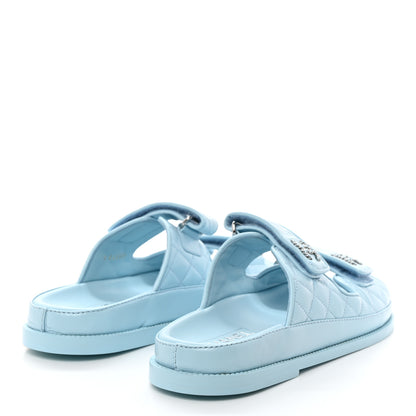 Chanel Laminated Lambskin Quilted Velcro Dad Chain CC Slide Sandals 39.5 Light Blue 4 of 10