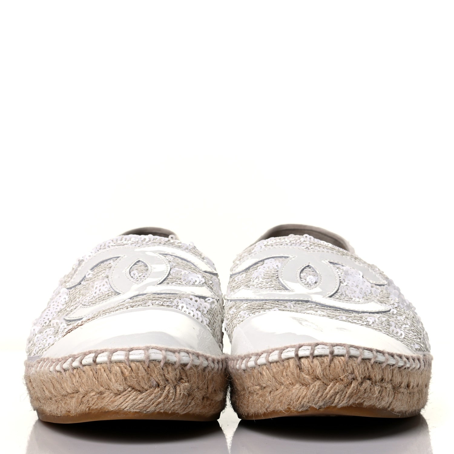 Chanel Patent Sequin CC Espadrilles 41 White 2 of 5