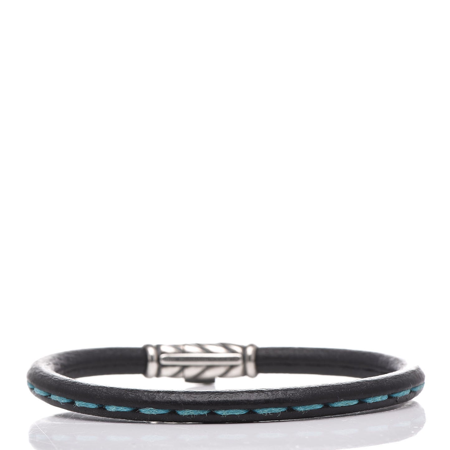 Sterling Silver Calfskin 5mm Stitched Bracelet Blue