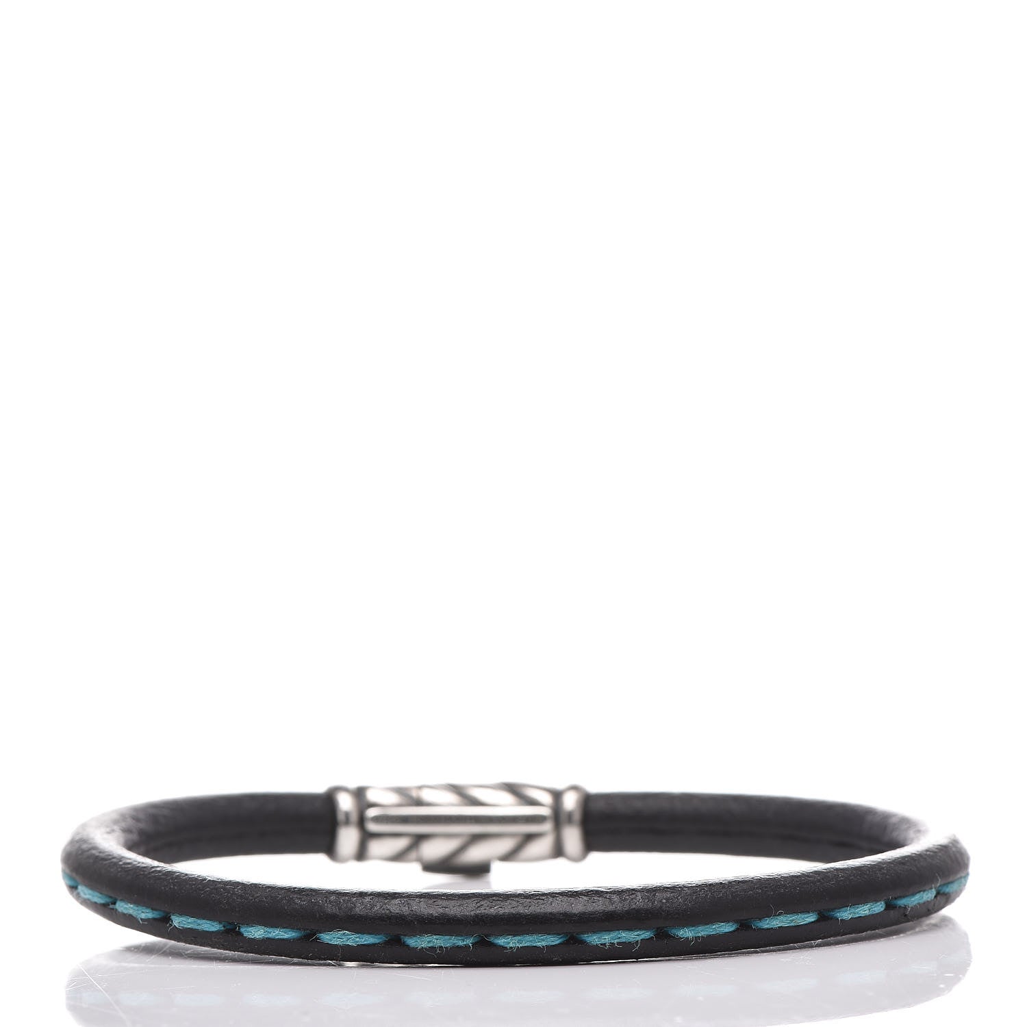 David Yurman Sterling Silver Calfskin 5mm Stitched Bracelet Blue 3 of 5