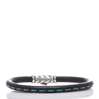 David Yurman Sterling Silver Calfskin 5mm Stitched Bracelet Blue 3 of 5