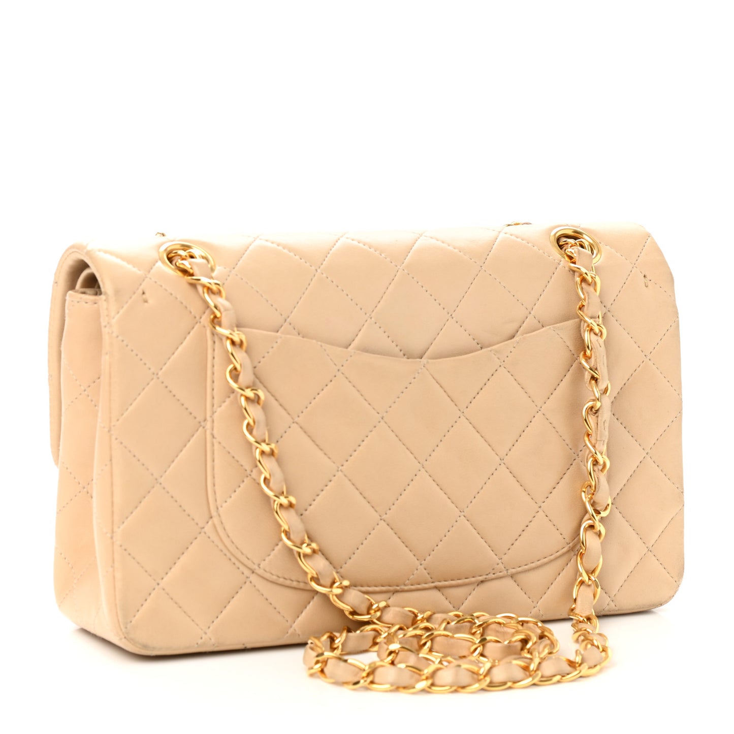 Lambskin Quilted Small Double Flap Beige