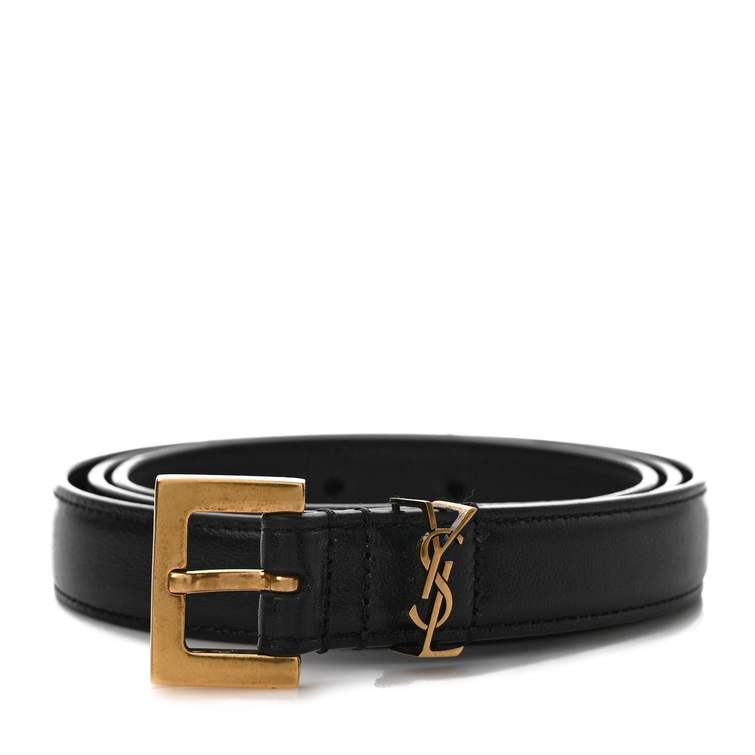 Saint Laurent Smooth Calfskin Monogram Square Buckle Belt 90 36 Black 1 of 4