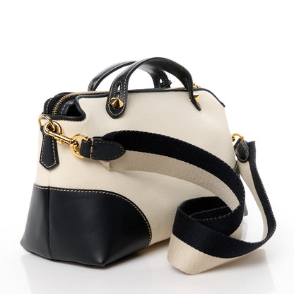 Fendi Canvas Vitello King Logo Embroidered Medium By The Way Boston Bag Grezzo Black 3 of 12